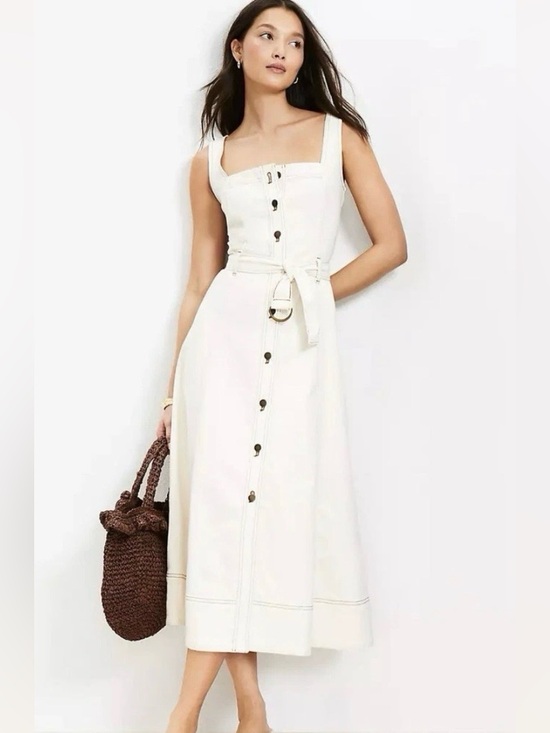 LOFT Dresses & Skirts - LOFT Ivory Button-Front with Tie Belt